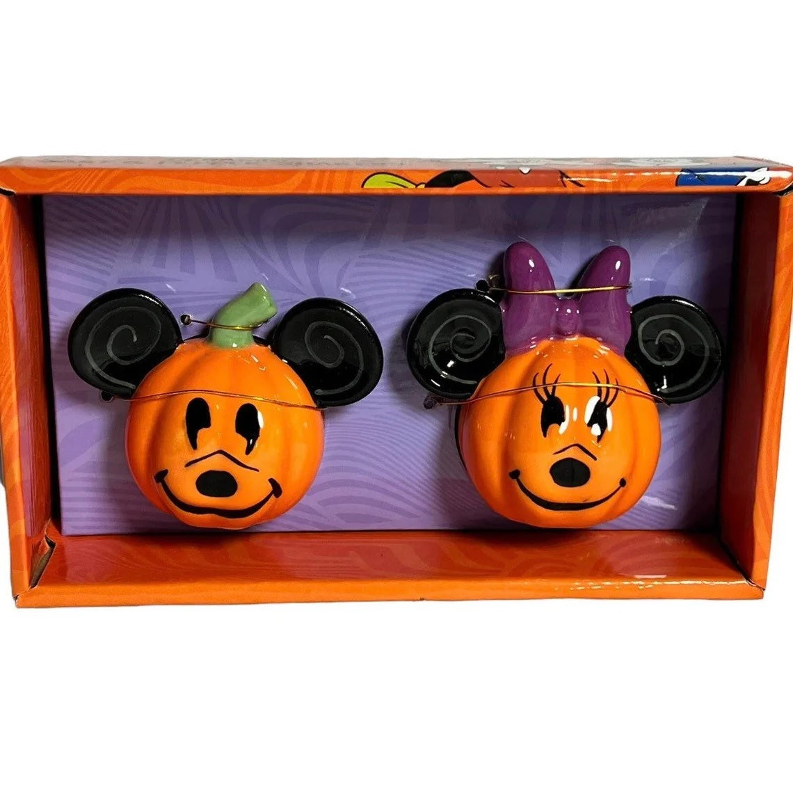 DISNEY Halloween Ceramic Pumpkin Salt & Pepper Shakers - Mickey & Minnie Mouse